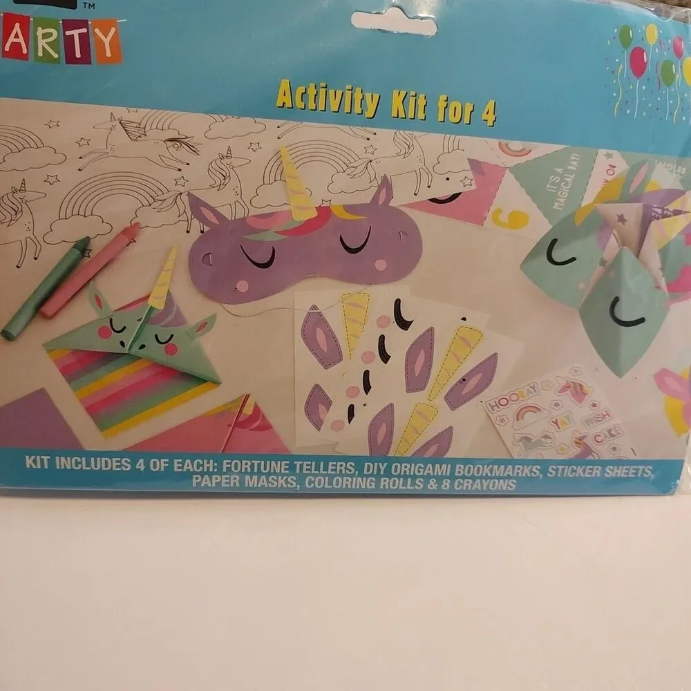 Kids Unicorn Craft Activity Kit 4 Count Masks Origami Bookmarks Stickers Crayon